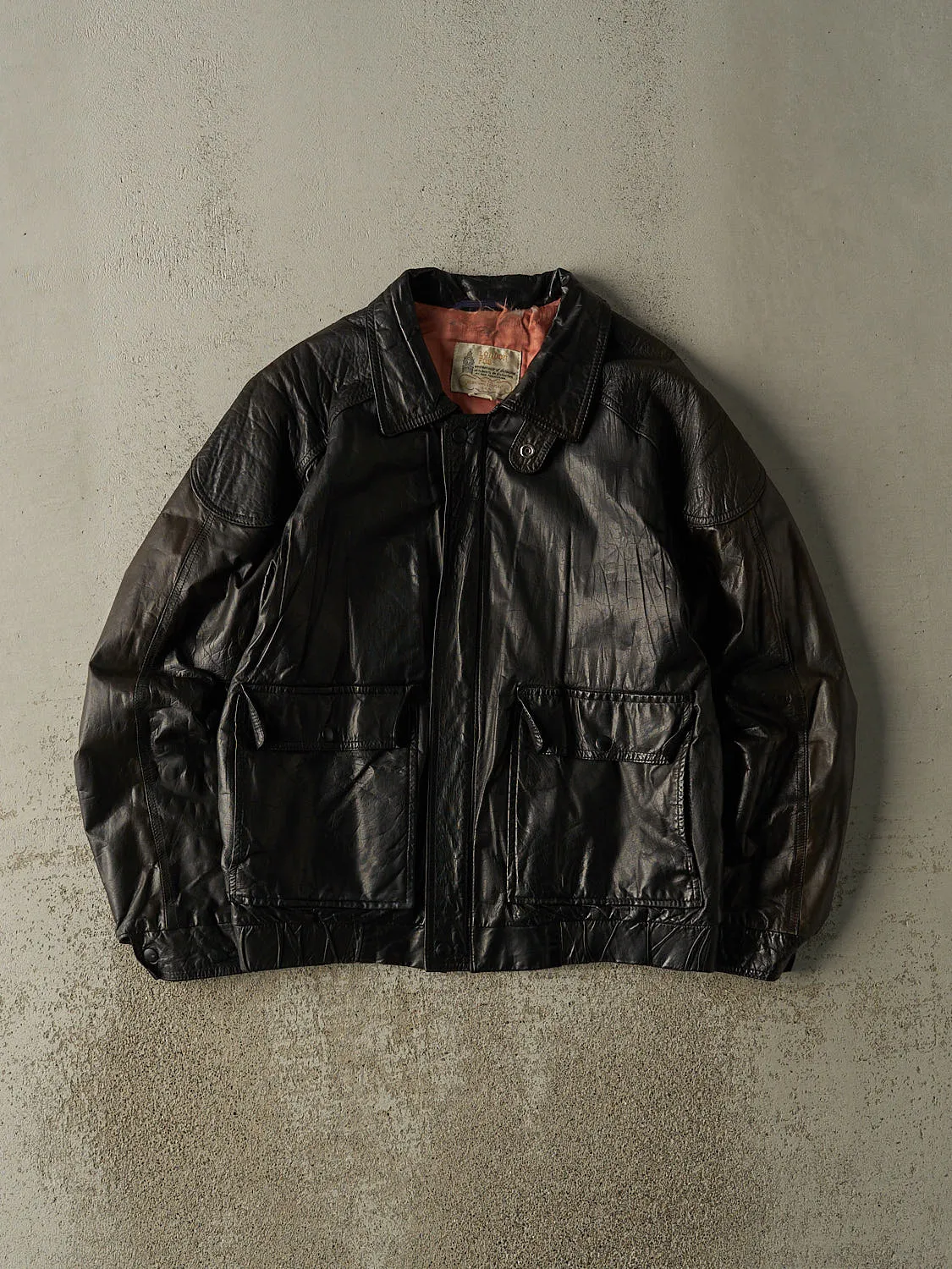 Vintage 80s Black London Fog Leather Bomber Jacket (M/L) sold by Rebalance Vintage