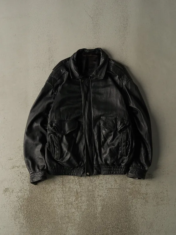 Vintage 80s Black Leather Aviator Jacket (XL) sold by Rebalance Vintage