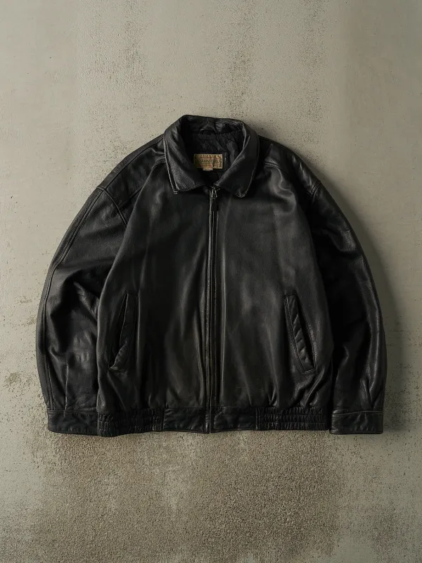 Vintage 90s Black Bomber Leather Jacket (XL) sold by Rebalance Vintage