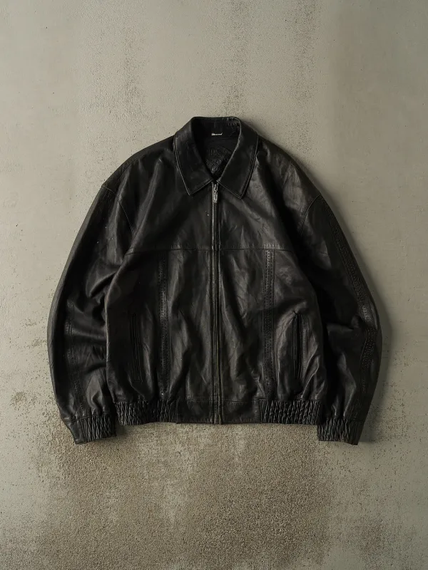 Vintage 90s Black Soft Leather Bomber Style Jacket (L/XL) sold by Rebalance Vintage