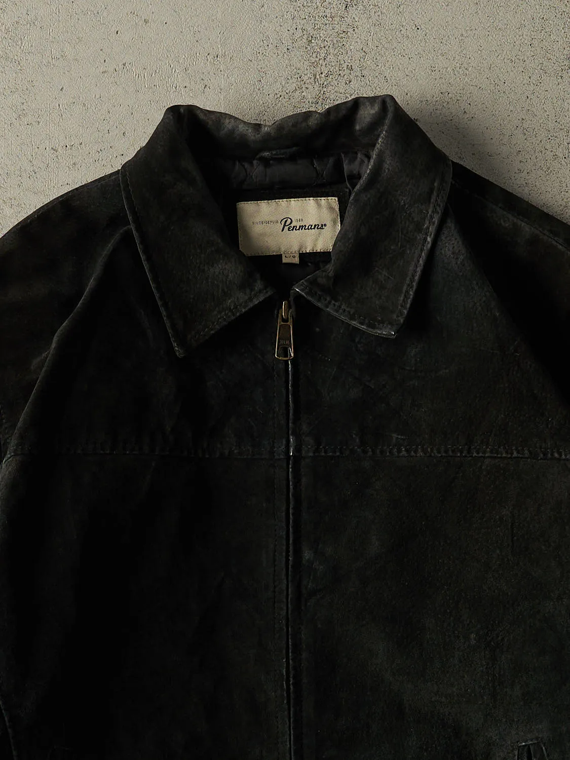 Vintage 90s Black Suede Bomber Jacket (L/XL) sold by Rebalance Vintage product image thumbnail 2