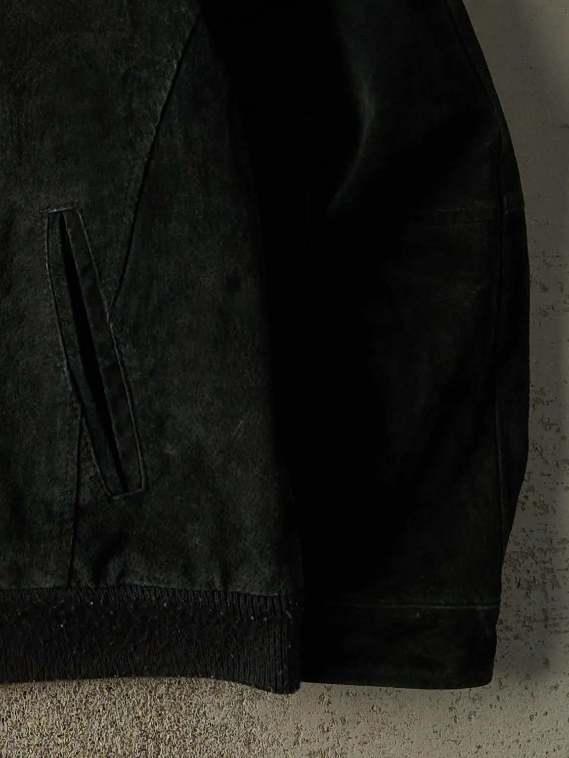 Vintage 90s Black Suede Bomber Jacket (L/XL) sold by Rebalance Vintage product image thumbnail 3