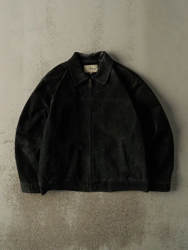 Vintage 90s Black Suede Bomber Jacket (L/XL) sold by Rebalance Vintage