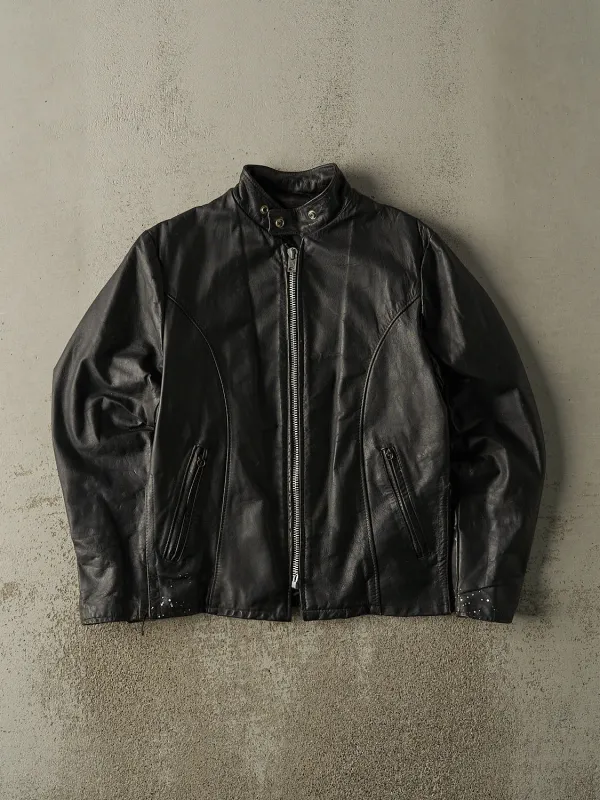 Vintage 80s Black Leather Biker Jacket (S/M) made by Rebalance Vintage