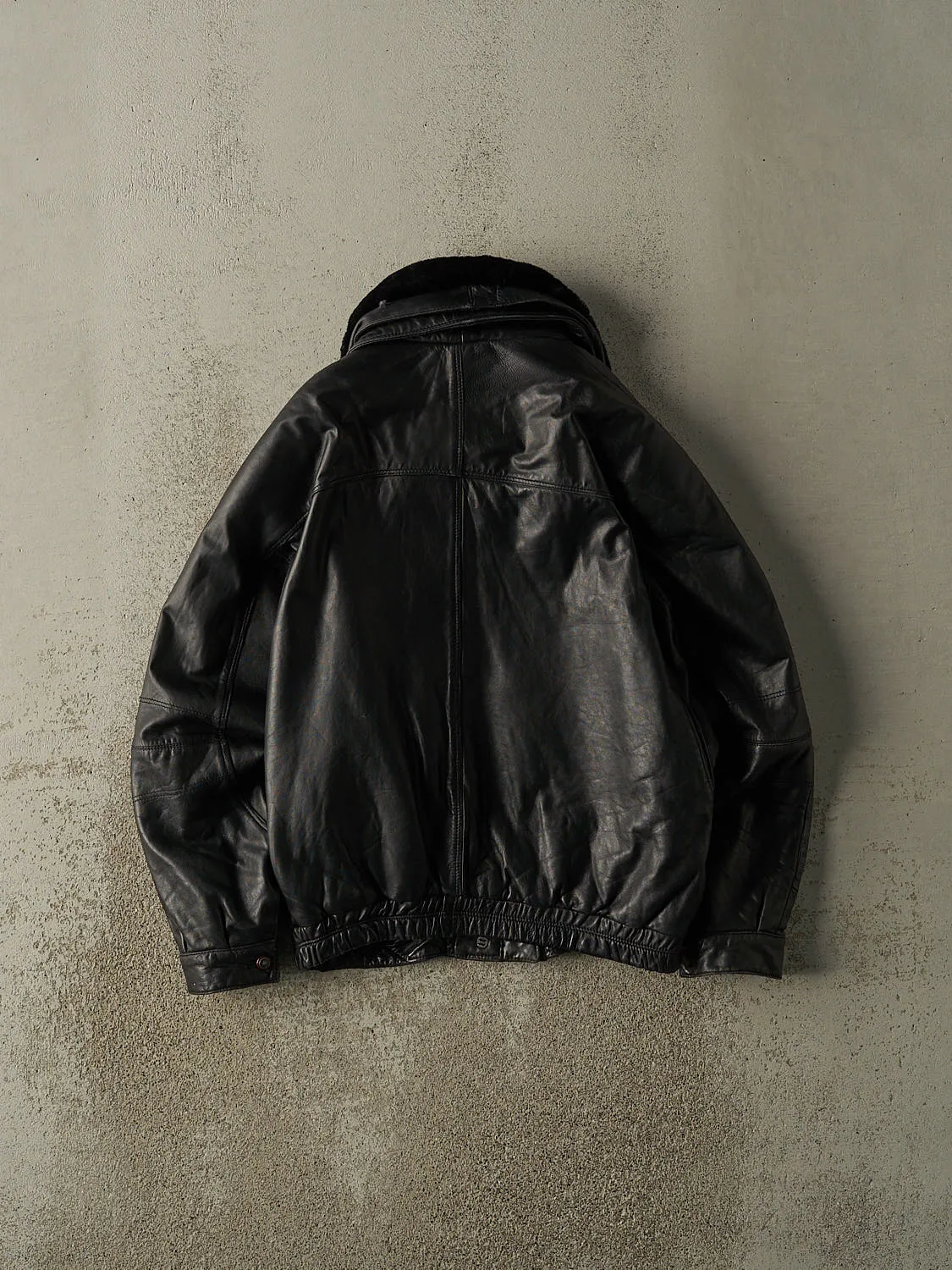 Vintage 90s Black Fur Collared Aviator Style Leather Jacket (S/M) sold by Rebalance Vintage product image thumbnail 3