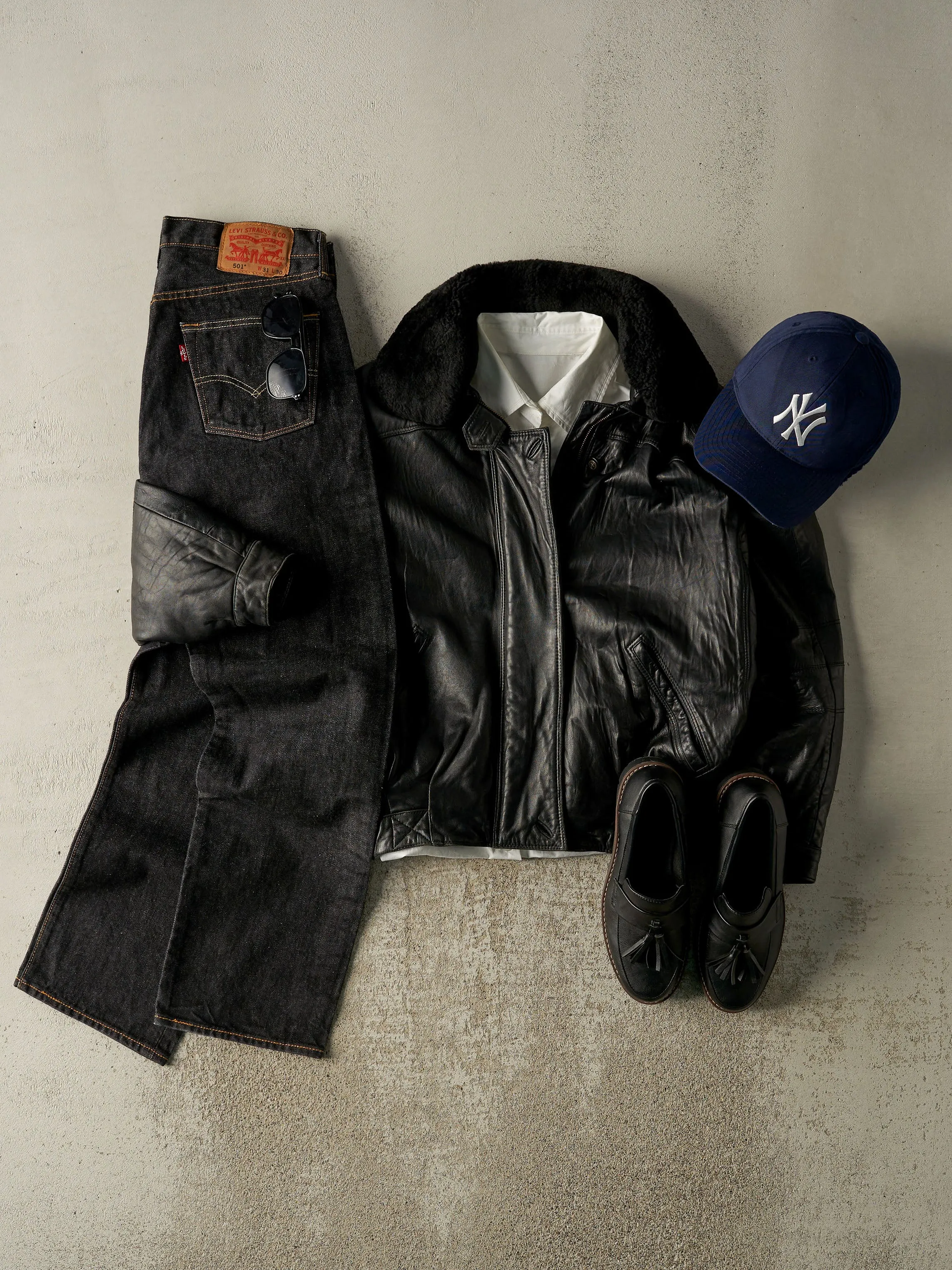 Vintage 90s Black Fur Collared Aviator Style Leather Jacket (S/M) sold by Rebalance Vintage product image thumbnail 2