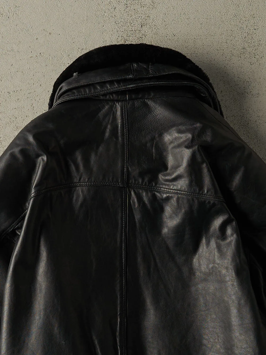 Vintage 90s Black Fur Collared Aviator Style Leather Jacket (S/M) sold by Rebalance Vintage product image thumbnail 5