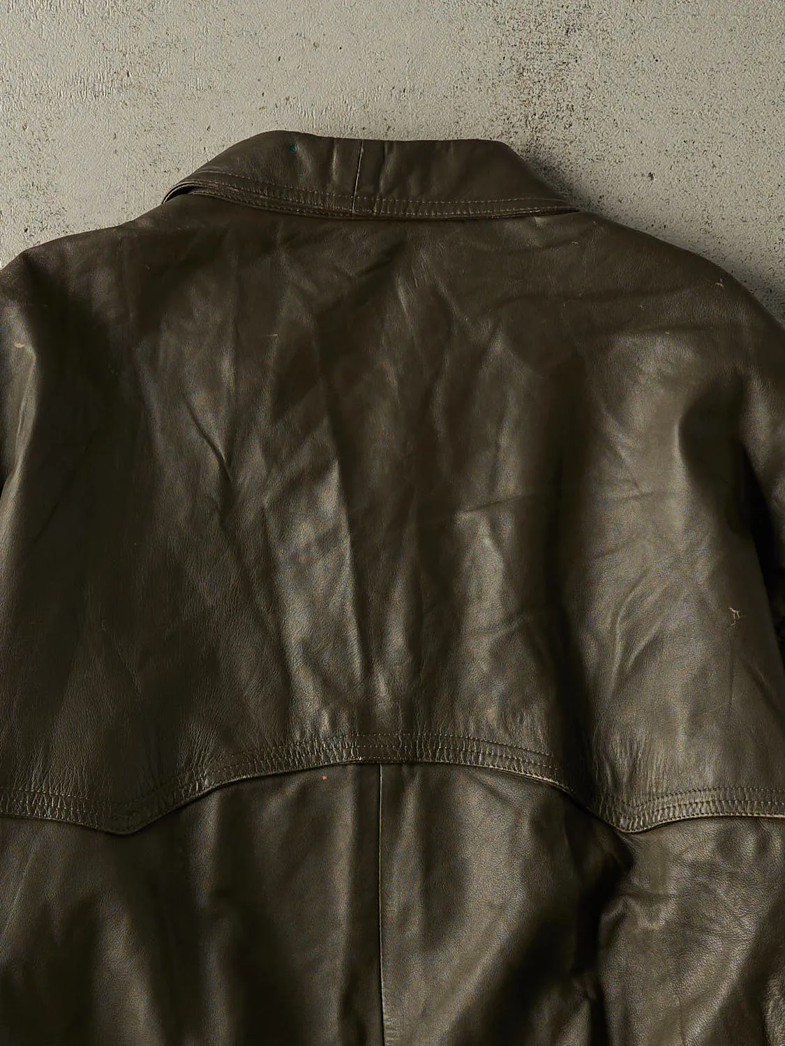 Vintage 90s Brown Leather Bomber Jacket (XL) sold by Rebalance Vintage product image thumbnail 4