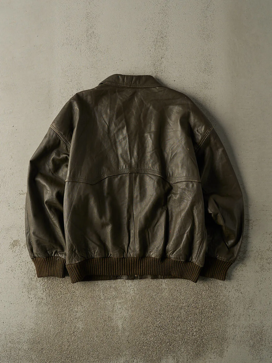 Vintage 90s Brown Leather Bomber Jacket (XL) sold by Rebalance Vintage product image thumbnail 2