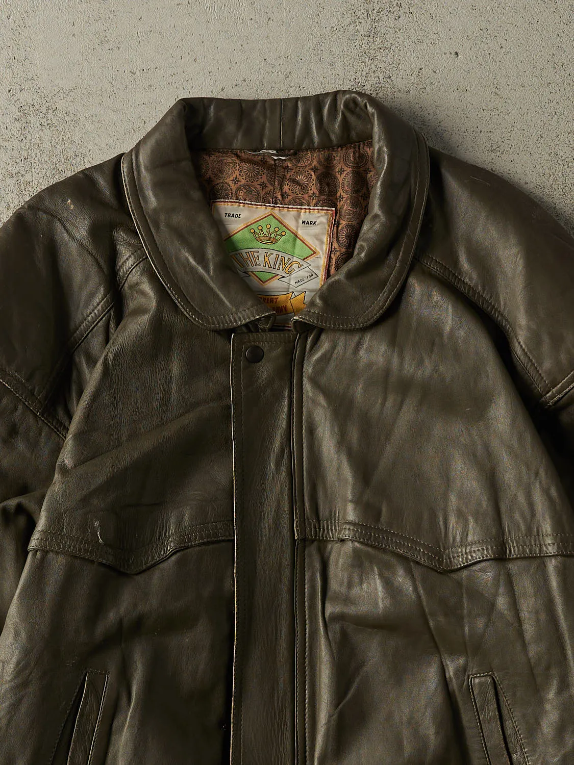 Vintage 90s Brown Leather Bomber Jacket (XL) sold by Rebalance Vintage product image thumbnail 3