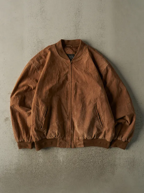 Vintage Y2K Brown Suede Bomber Jacket (XL) sold by Rebalance Vintage
