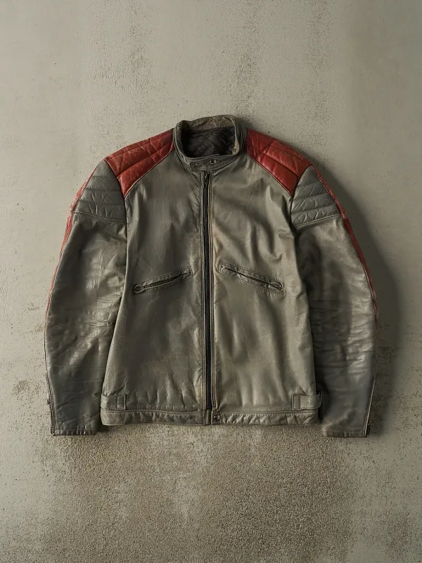 Vintage 80s Grey & Red Leather Biker Jacket (S/M) sold by Rebalance Vintage