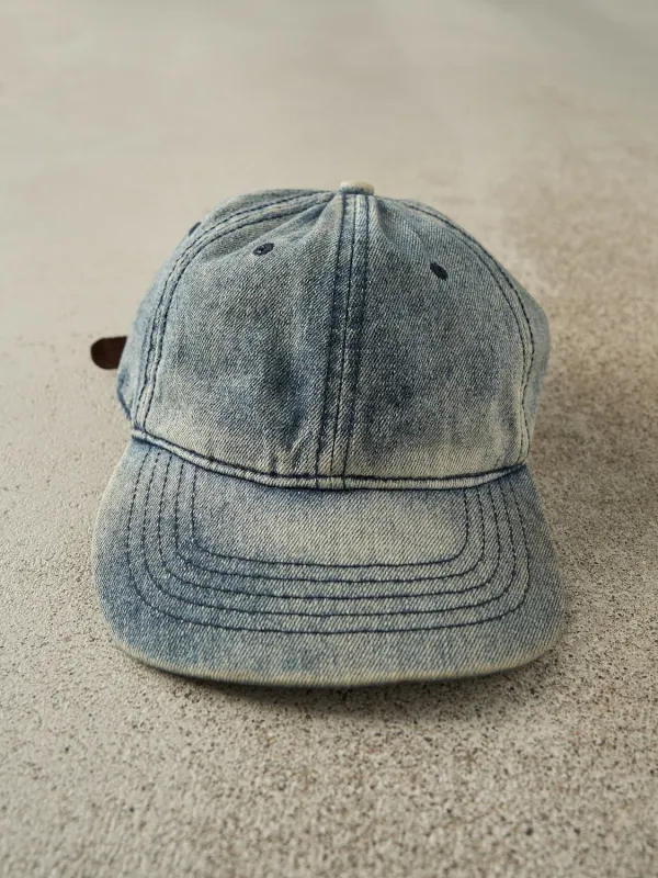 Vintage 90s Mid Wash Denim Leather Strapback (O/S) sold by Rebalance Vintage