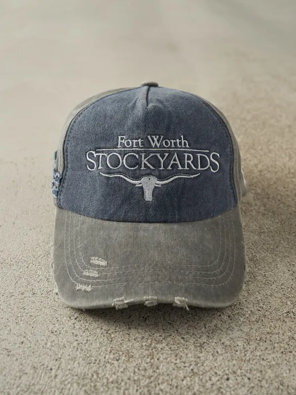 Vintage Y2K Navy Blue & Grey Fort Worth Stockyards Embroidered Velcro Hat (O/S) sold by Rebalance Vintage