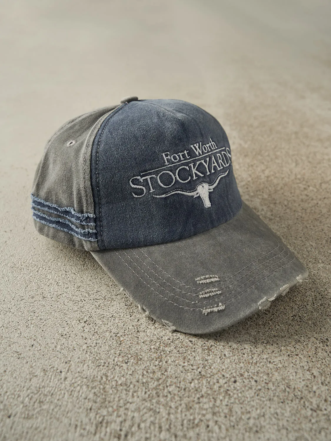 Vintage Y2K Navy Blue & Grey Fort Worth Stockyards Embroidered Velcro Hat (O/S) sold by Rebalance Vintage product image thumbnail 3