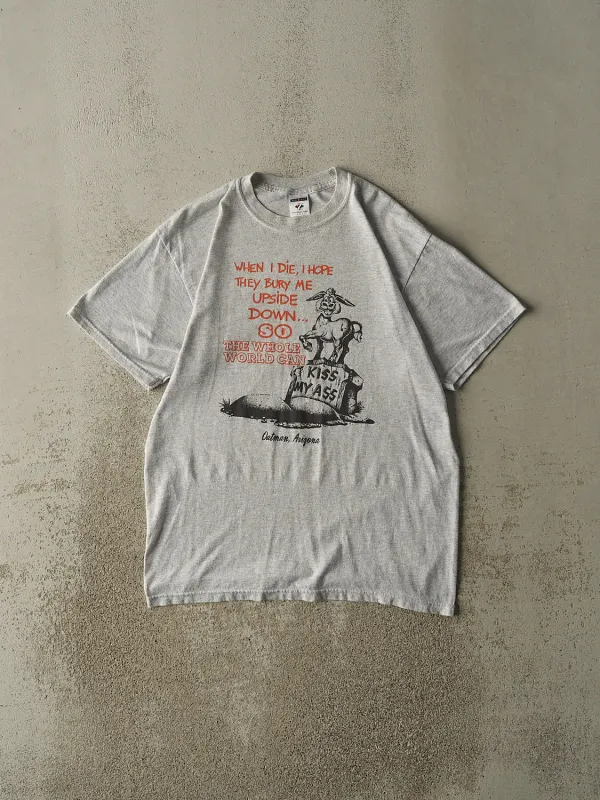 Vintage Y2K Heather Grey "Kiss My Ass" Slogan Tee (M/L) sold by Rebalance Vintage