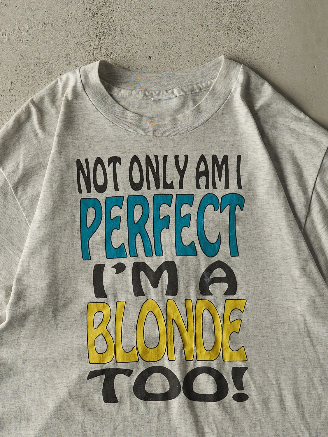Vintage 90s Heather Grey "I'm A Blonde Too" Slogan Single Stitch Tee (L) sold by Rebalance Vintage product image thumbnail 2