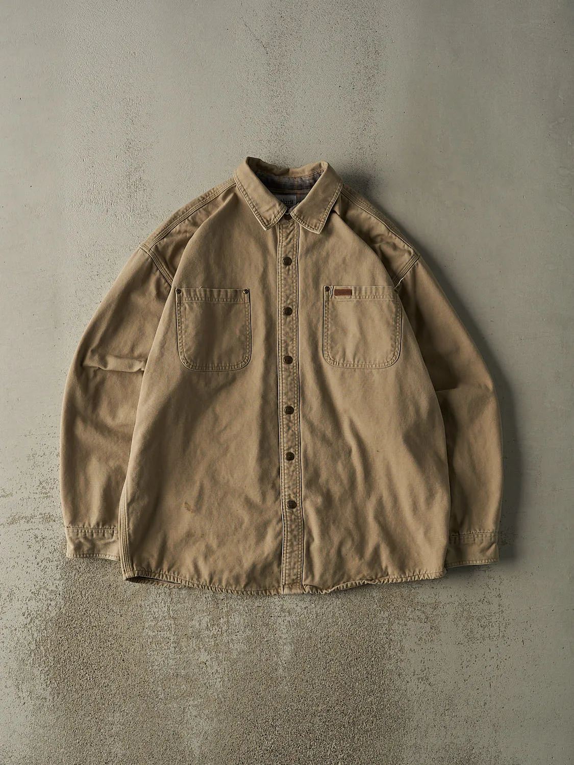 Vintage Y2K Beige Carhartt Flannel Lined Button Up Long Sleeve (XXL) sold by Rebalance Vintage