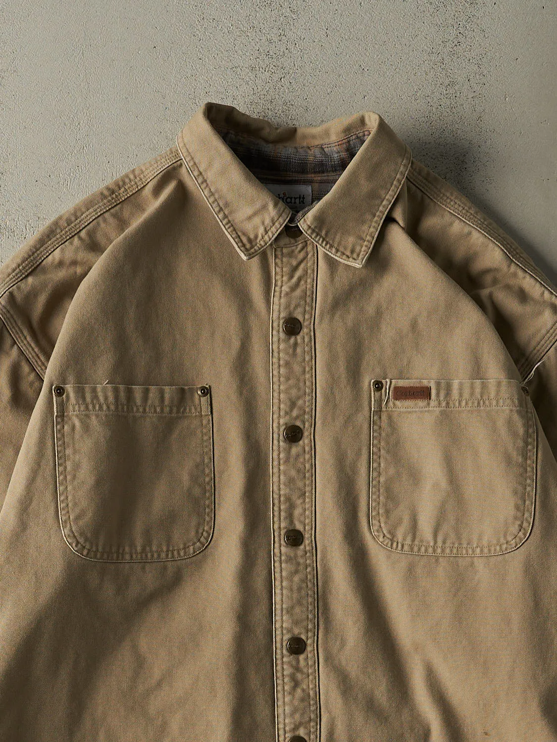 Vintage Y2K Beige Carhartt Flannel Lined Button Up Long Sleeve (XXL) sold by Rebalance Vintage product image thumbnail 2
