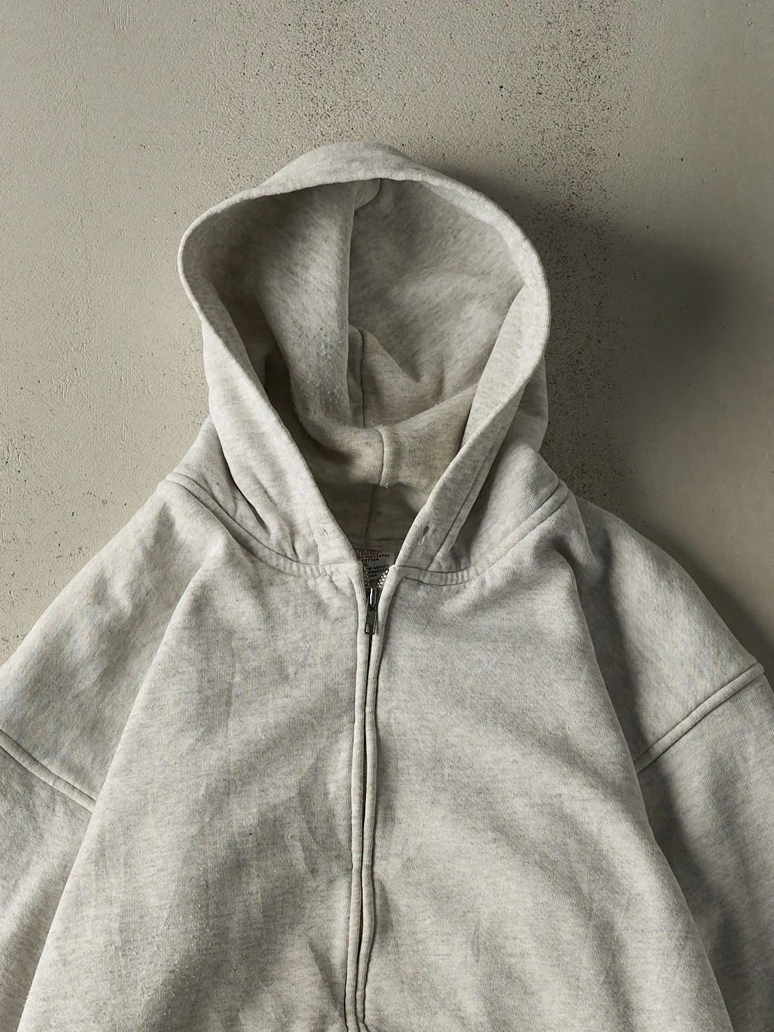 Vintage 90s Heather Grey Thermal Lined Zip Up Blank Hoodie (L/XL) sold by Rebalance Vintage product image thumbnail 2