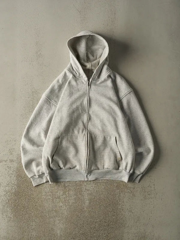 Vintage 90s Heather Grey Thermal Lined Zip Up Blank Hoodie (L/XL) sold by Rebalance Vintage