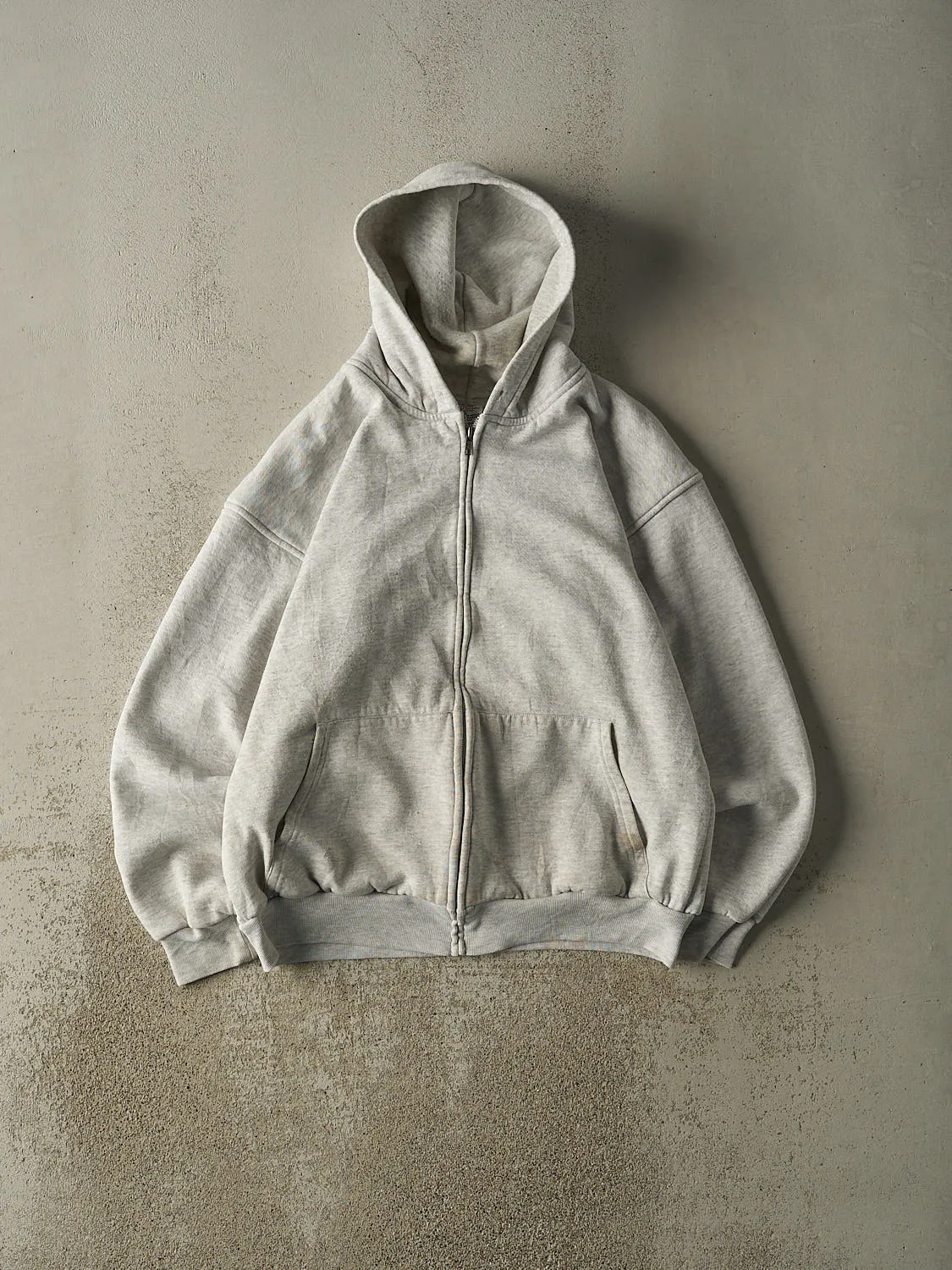 Vintage 90s Heather Grey Thermal Lined Zip Up Blank Hoodie (L/XL) sold by Rebalance Vintage