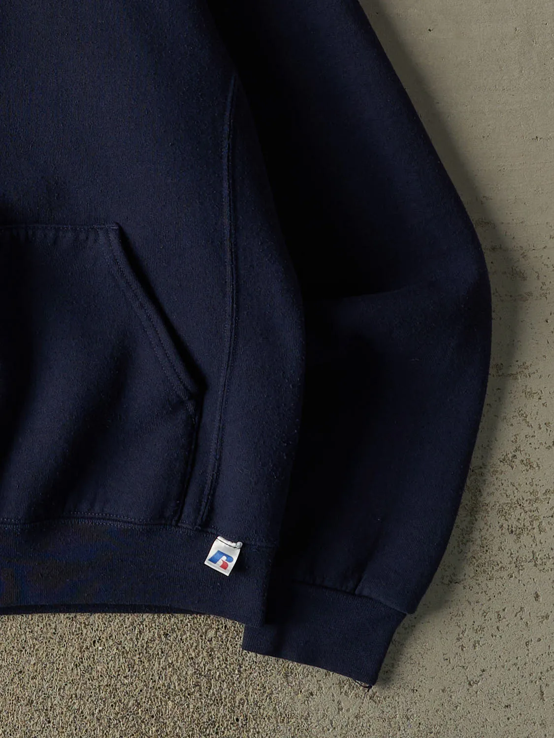 Vintage Y2K Navy Blue Russell Athletic Blank Zip Up Hoodie (S/M) sold by Rebalance Vintage product image thumbnail 4