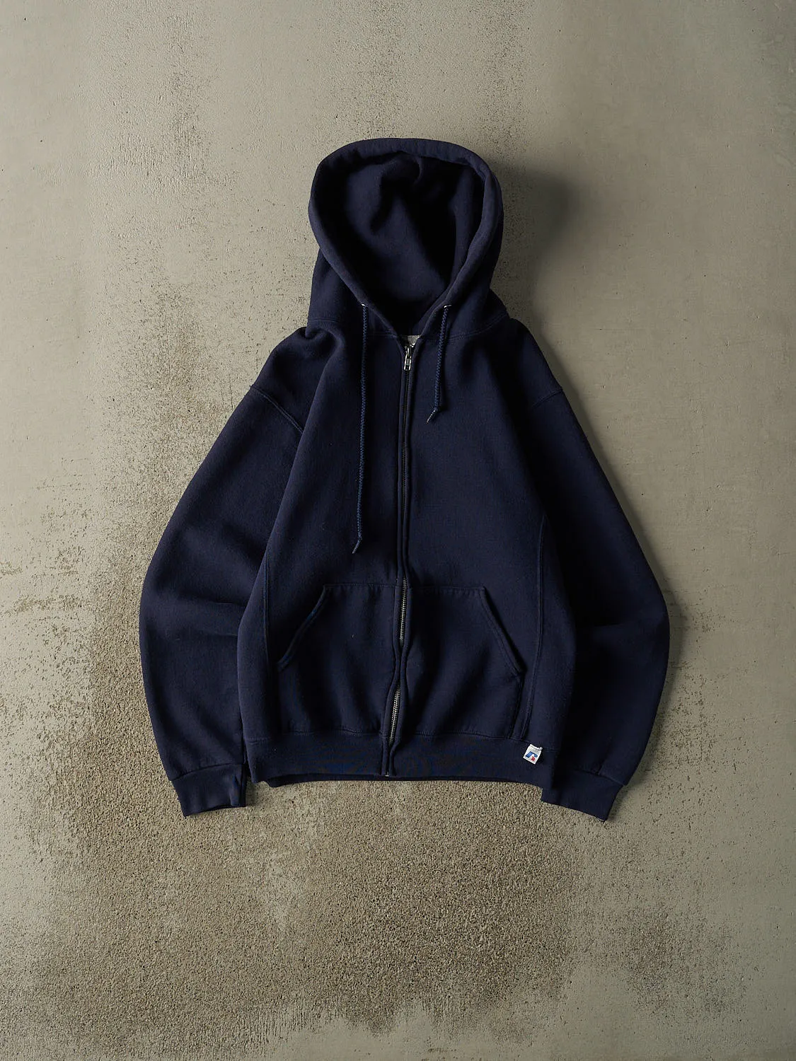 Vintage Y2K Navy Blue Russell Athletic Blank Zip Up Hoodie (S/M) sold by Rebalance Vintage