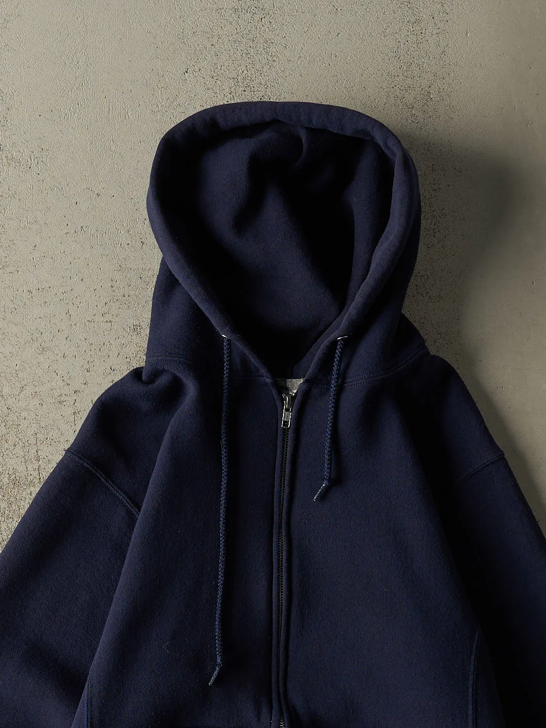 Vintage Y2K Navy Blue Russell Athletic Blank Zip Up Hoodie (S/M) sold by Rebalance Vintage product image thumbnail 2