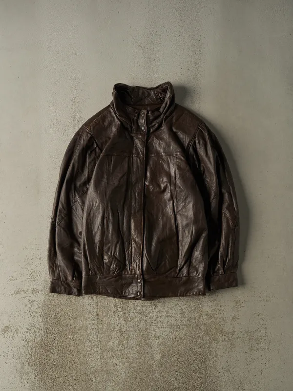 Vintage 90s Brown Leather Bomber Jacket (L/XL) sold by Rebalance Vintage