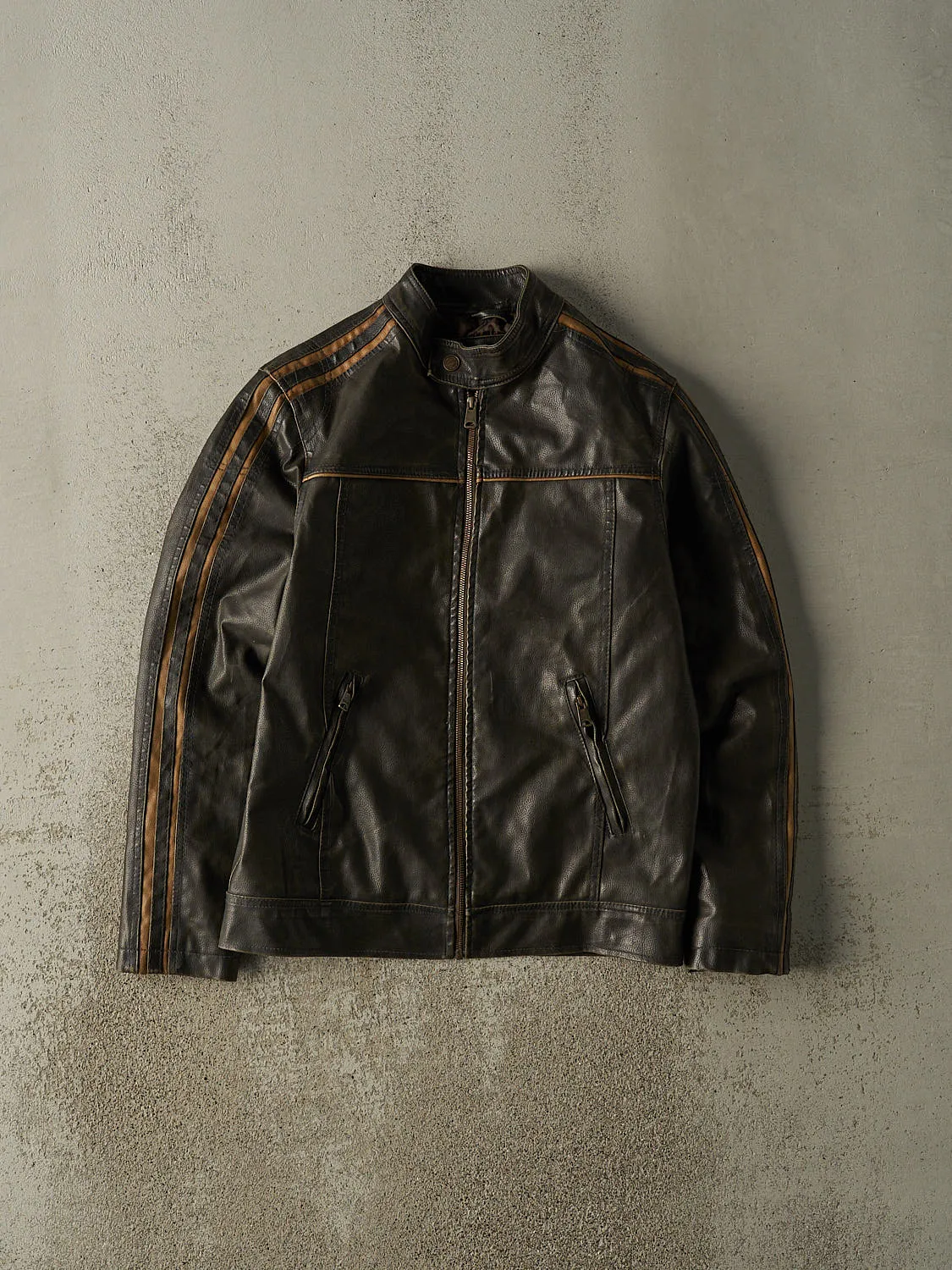 Vintage Y2K Brown Arizona Jeans Biker Leather Jacket (S) sold by Rebalance Vintage