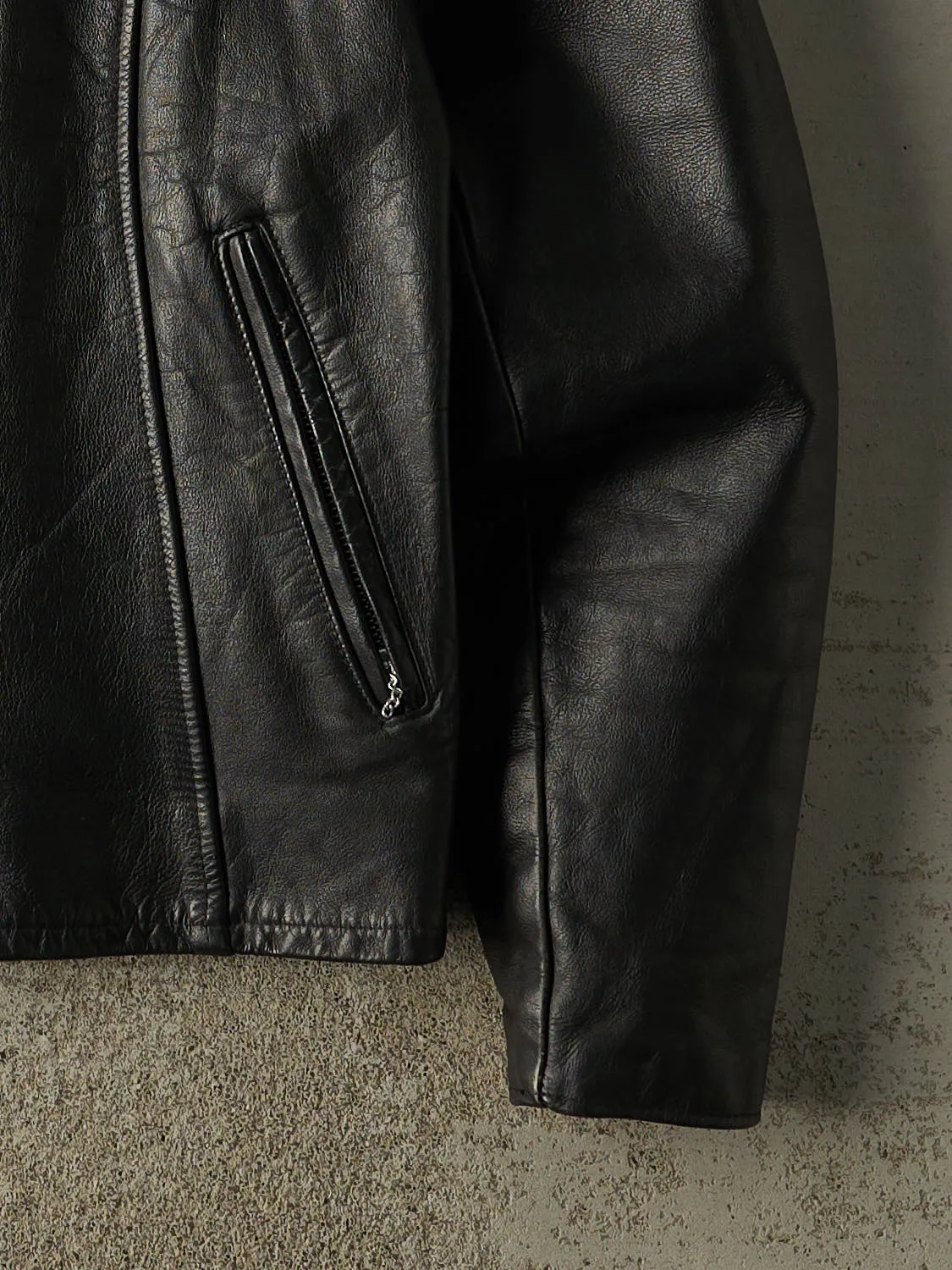 Vintage 80s Black Leather Biker Jacket (S/M) sold by Rebalance Vintage product image thumbnail 4