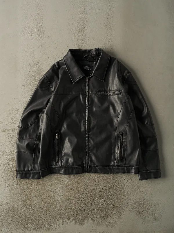 Vintage Y2K Black Leather Bomber Jacket (XL) sold by Rebalance Vintage