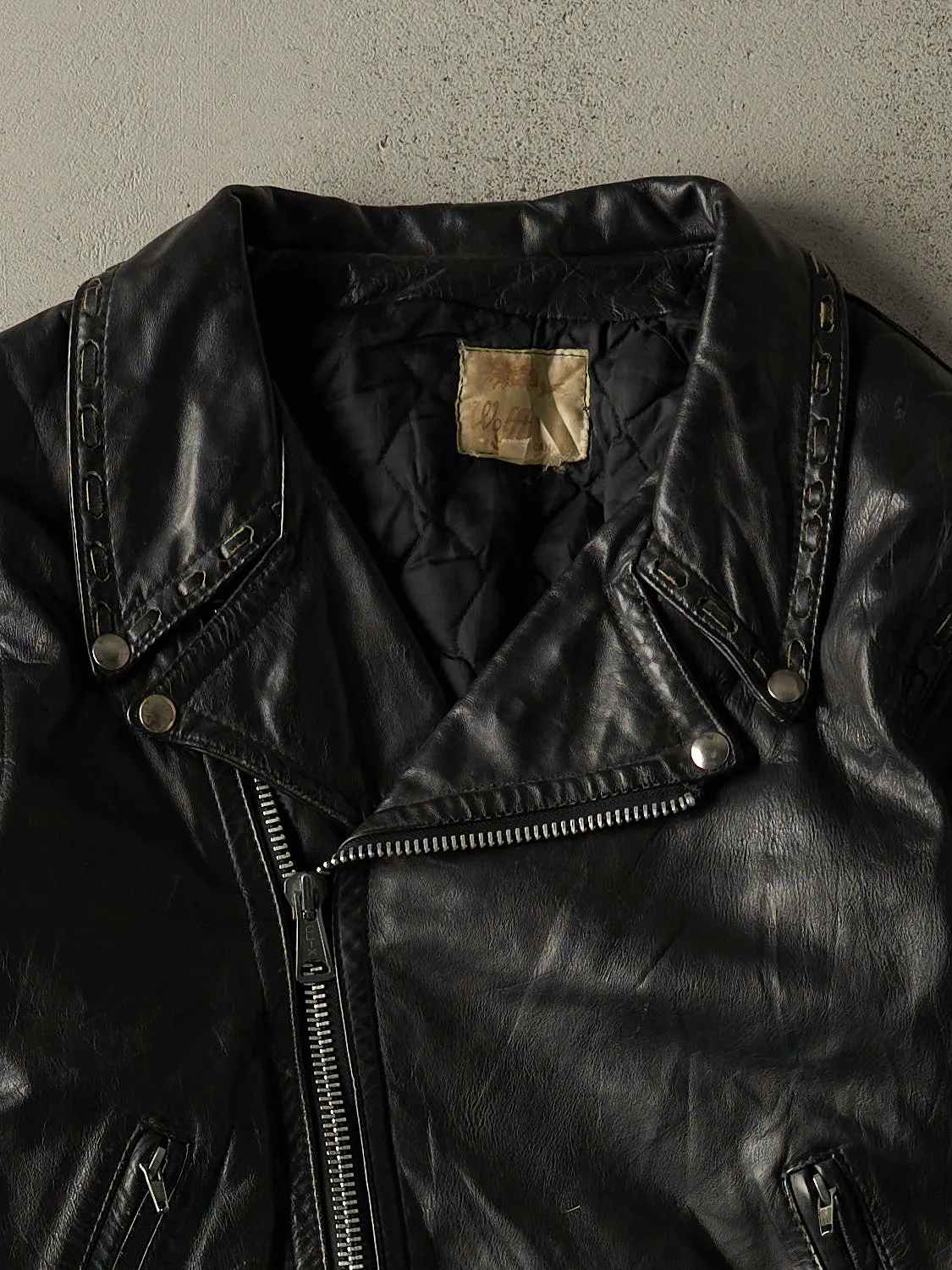 Vintage 70s Black Leather Biker Jacket (S) sold by Rebalance Vintage product image thumbnail 3