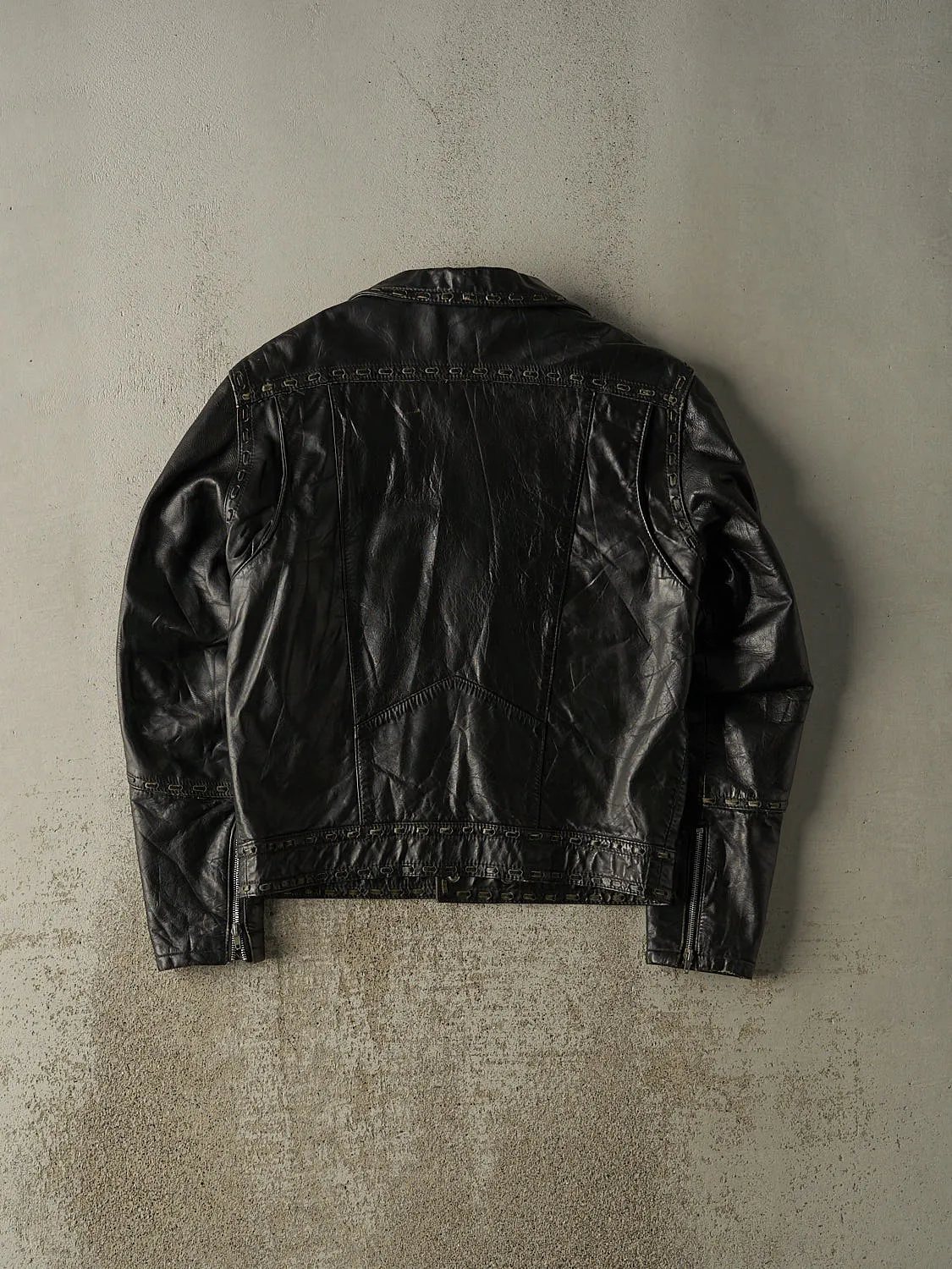 Vintage 70s Black Leather Biker Jacket (S) sold by Rebalance Vintage product image thumbnail 2