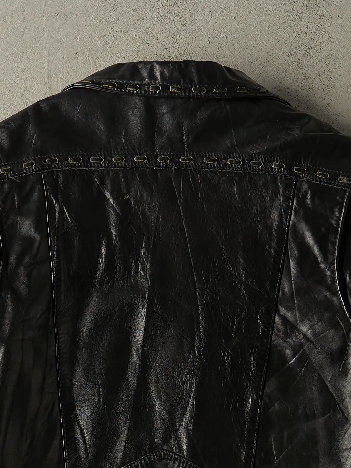 Vintage 70s Black Leather Biker Jacket (S) sold by Rebalance Vintage product image thumbnail 4