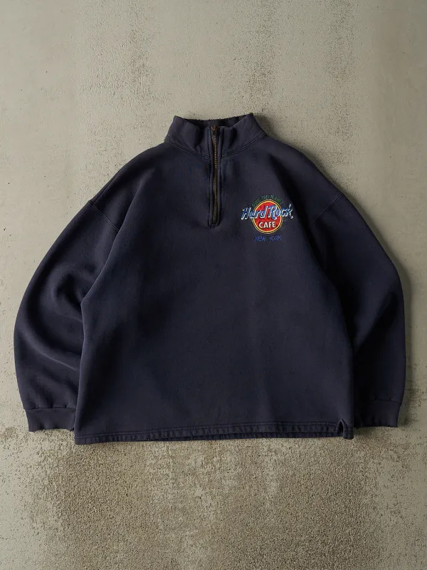 Vintage 90s Navy Blue Hard Rock Cafe New York Embroidered Quarter Zip (S) sold by Rebalance Vintage