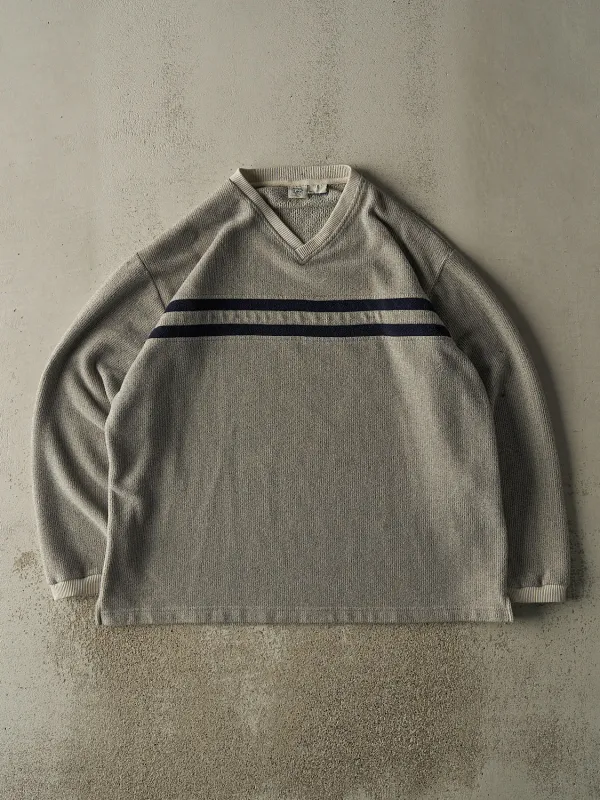 Vintage Y2K Grey Striped Fleece Pullover (XXL/XXXL) sold by Rebalance Vintage