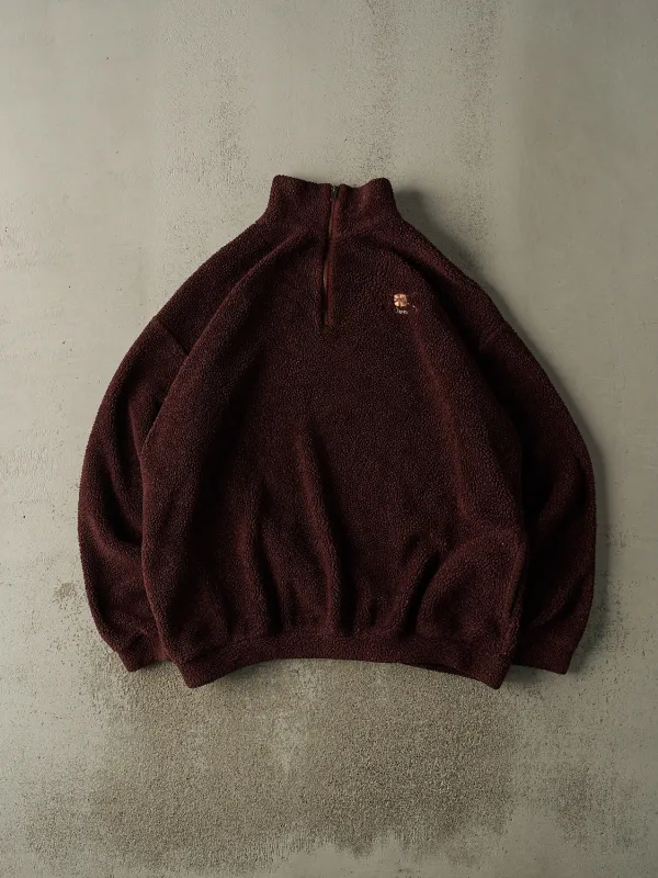 Vintage 90s Maroon Embroidered Sherpa Quarter Zip (XXL) sold by Rebalance Vintage