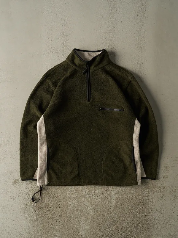 Vintage 90s Green & Beige Quarter Zip Fleece (L) sold by Rebalance Vintage