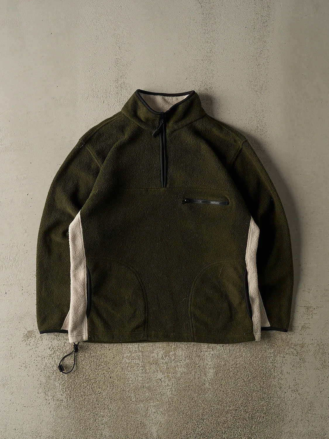 Vintage 90s Green & Beige Quarter Zip Fleece (L) sold by Rebalance Vintage