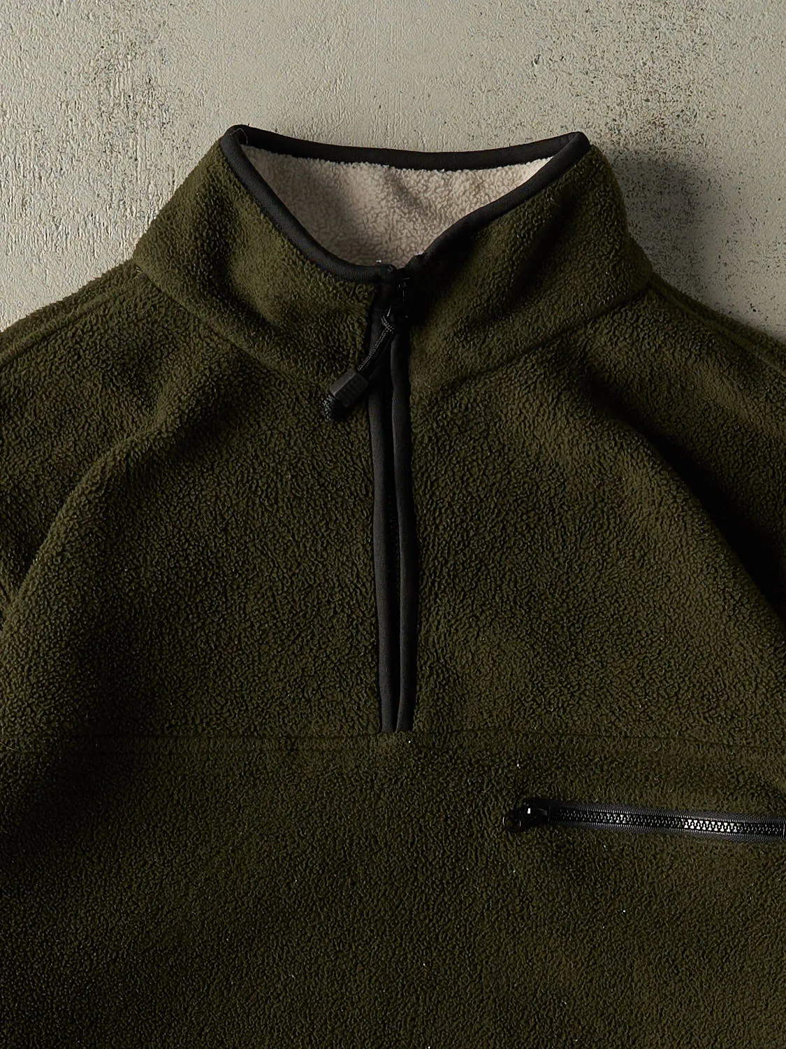 Vintage 90s Green & Beige Quarter Zip Fleece (L) sold by Rebalance Vintage product image thumbnail 2