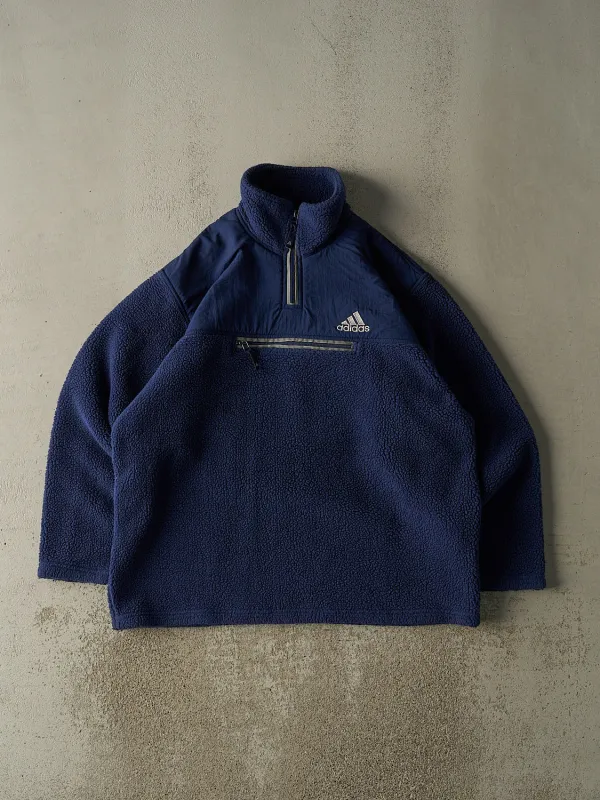 Vintage 90s Blue Adidas Embroidered Quarter Zip Fleece Jacket (XXL) sold by Rebalance Vintage