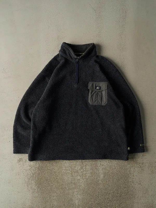Vintage 90s Navy Blue Embroidered Sherpa Quarter Zip (XXL) sold by Rebalance Vintage
