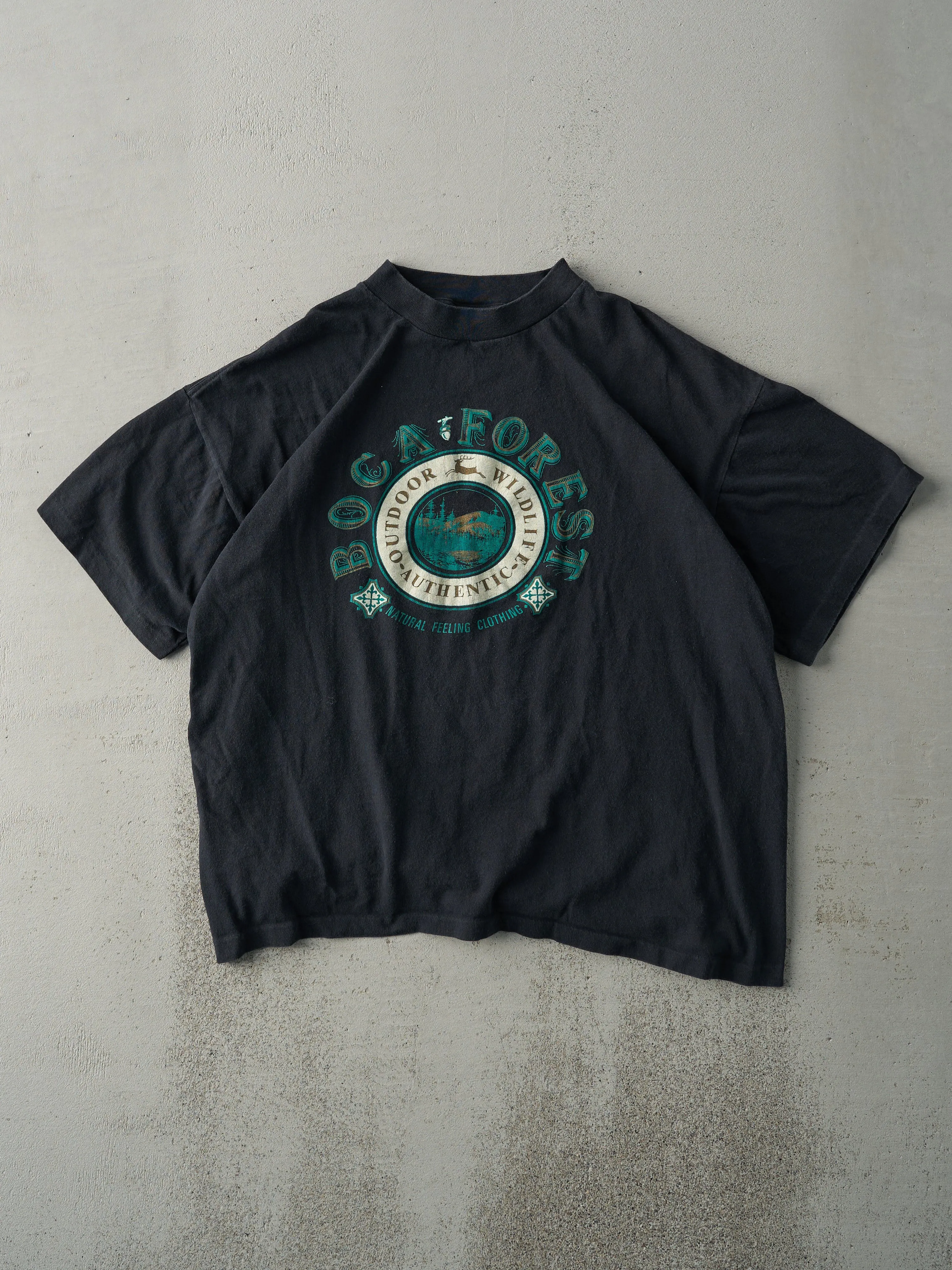 Vintage 90s Black BOCA Forest Single Stitch Boxy Tee (L) sold by Rebalance Vintage