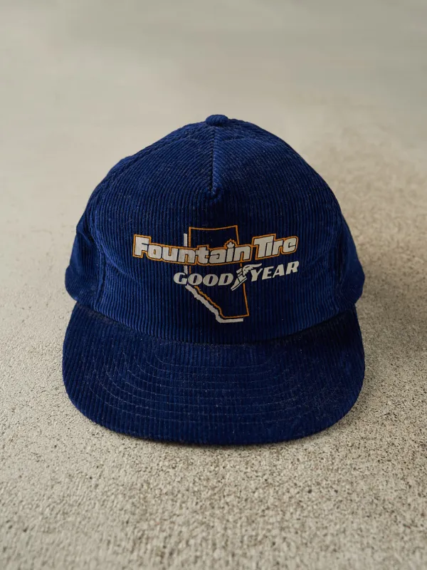 Vintage 80s Navy Blue Goodyear Corduroy Snapback (O/S) sold by Rebalance Vintage