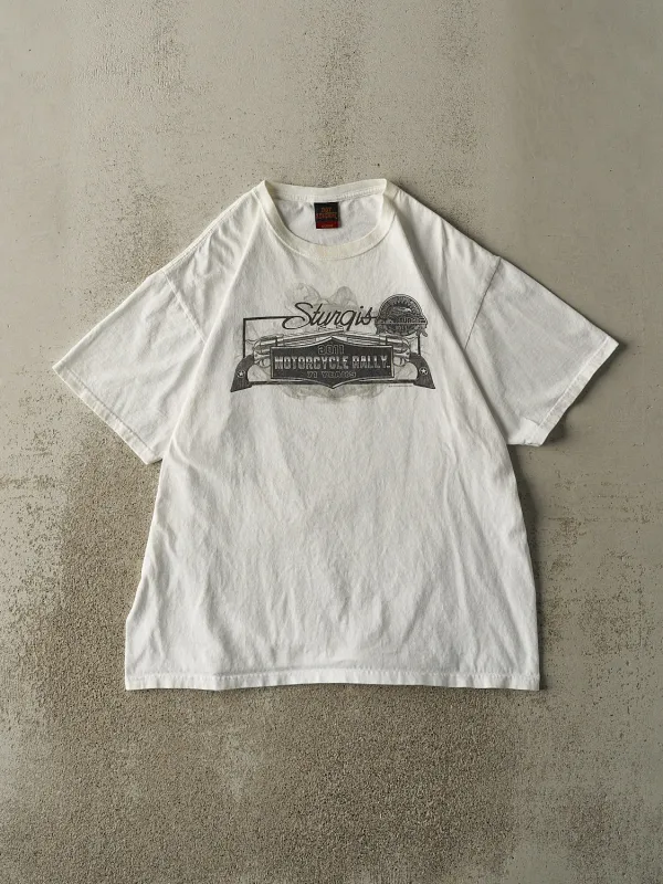 Vintage 11' White Sturgis Motorcycle Rally Tee (L) sold by Rebalance Vintage