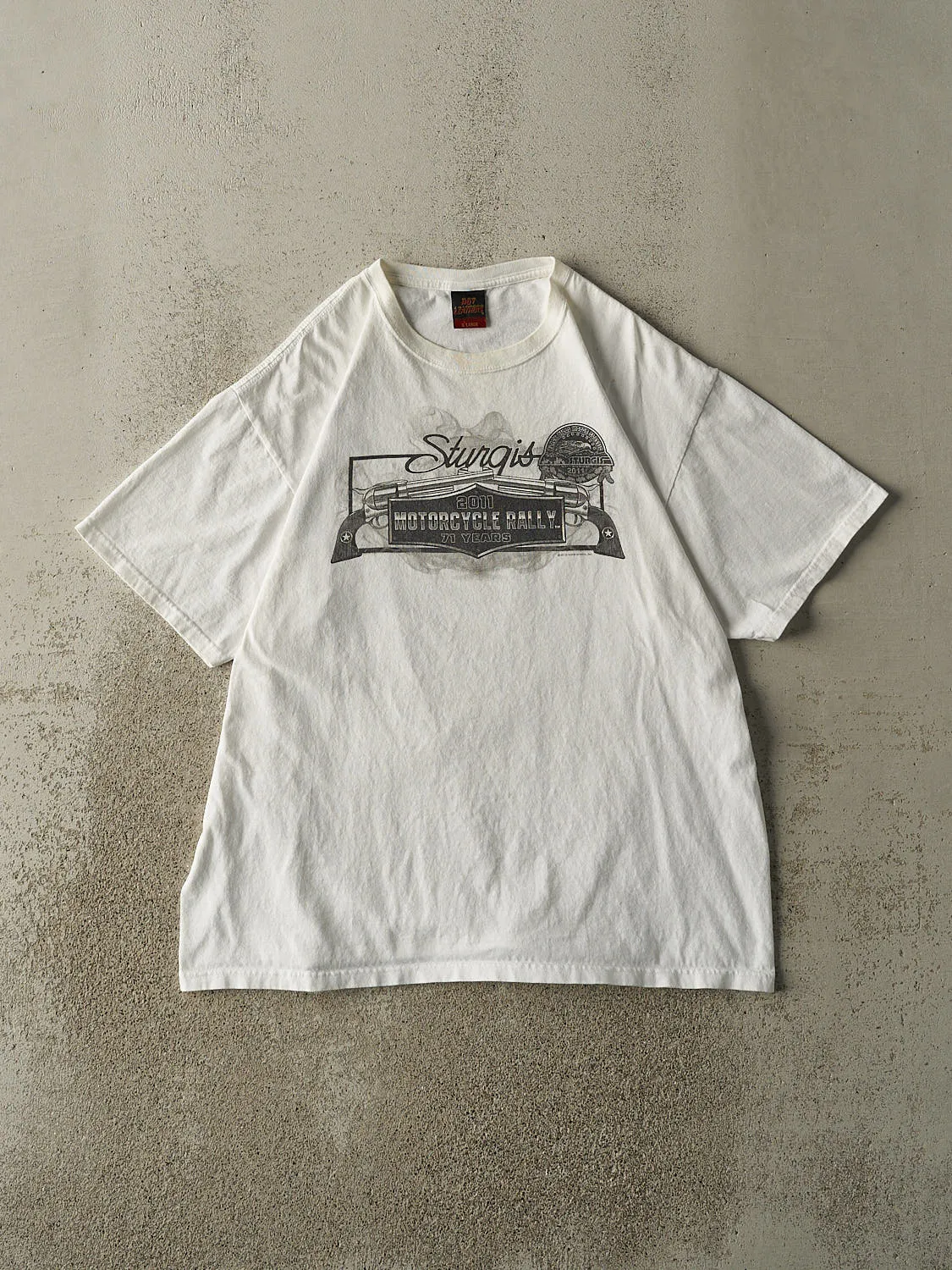 Vintage 11' White Sturgis Motorcycle Rally Tee (L) sold by Rebalance Vintage