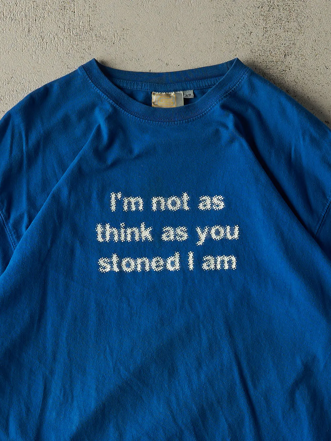 Vintage 90s Blue "Not As Stoned" Slogan Tee (M/L) sold by Rebalance Vintage product image thumbnail 2