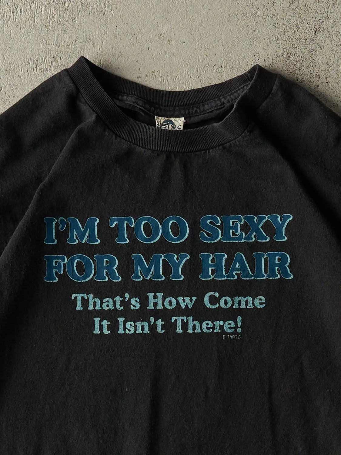 Vintage Y2K Black "Too Sexy For My Hair" Slogan Tee (L/XL) sold by Rebalance Vintage product image thumbnail 2